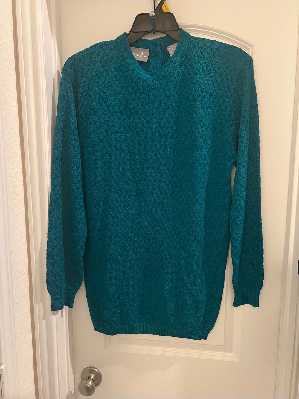Liz Claiborne Teal Textured Knit Button-Back Sweater Size L